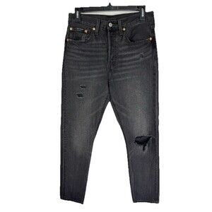 Levis 501xx Skinny Jeans Womens 27x28 Black Button Fly Denim Distressed Cotton